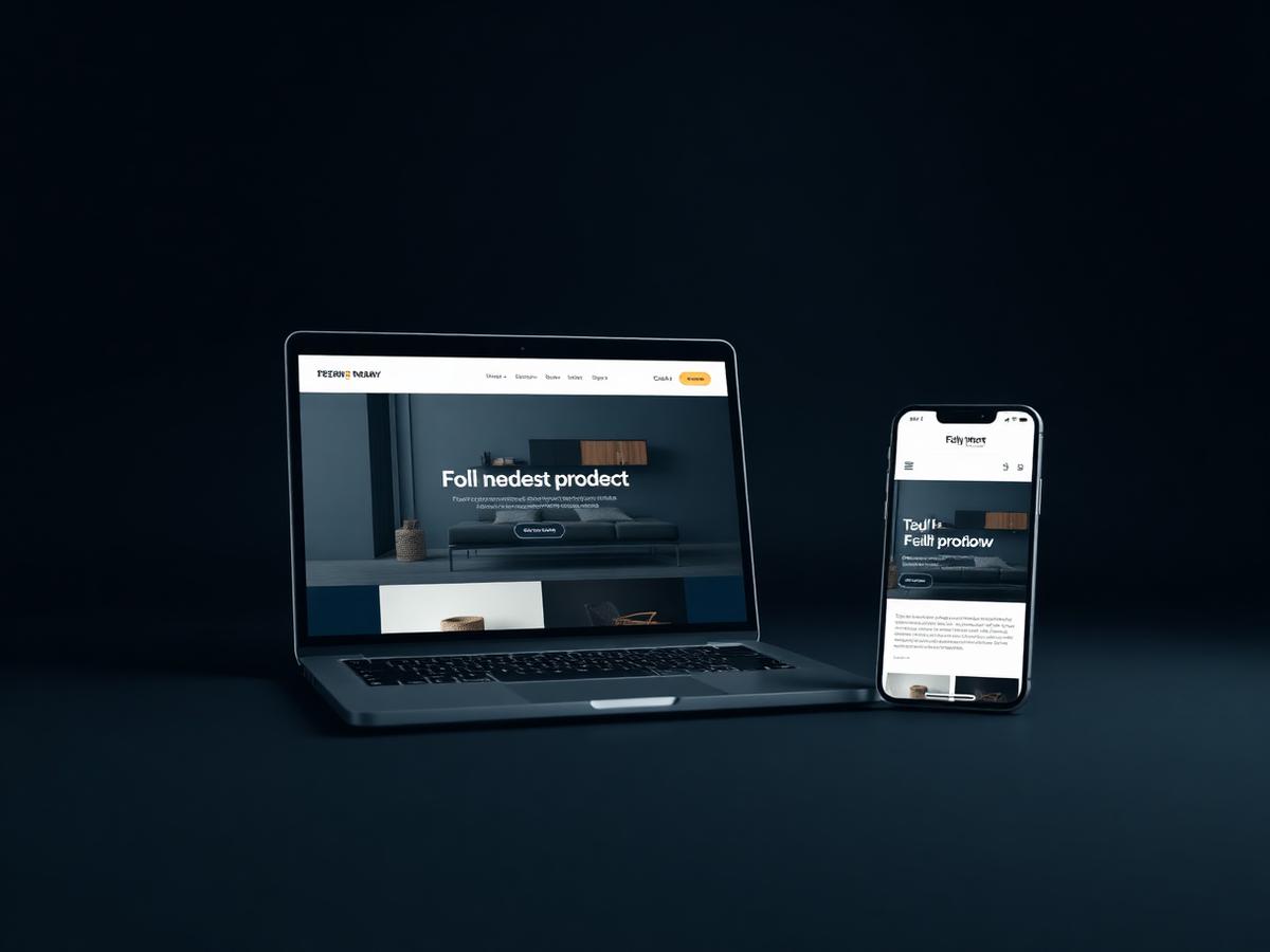 Luxe Interiors brand website shown on a laptop and phone in a dark studio